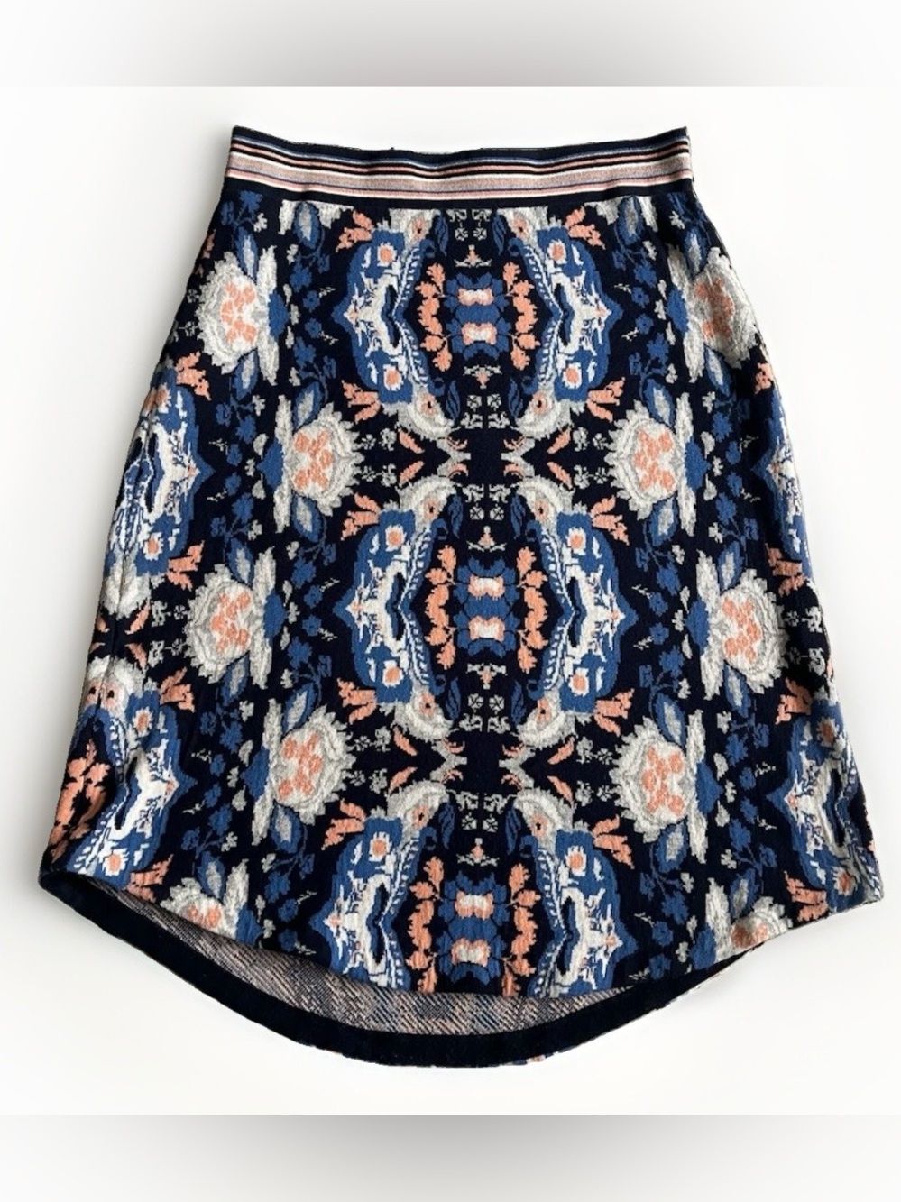 Moth Antica Blue Floral Jacquard Sweater Knit Midi Skirt